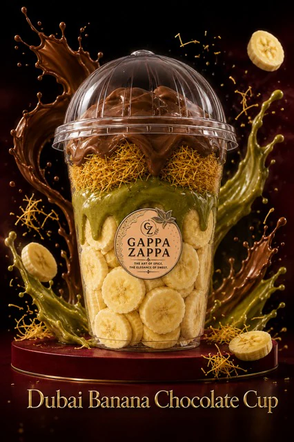 Dubai Banana Chocolate cup with banana, pistachio, kunafa and milk chocolate